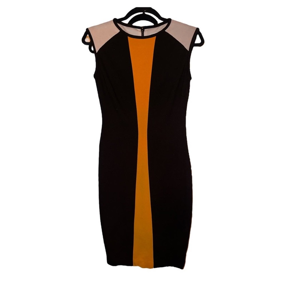 Cache Black and Orange Midi Dress